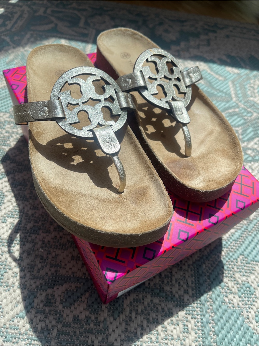 TORY BURCH Miller Cloud gold metallic leather and cork, sz 8 w box and bag!